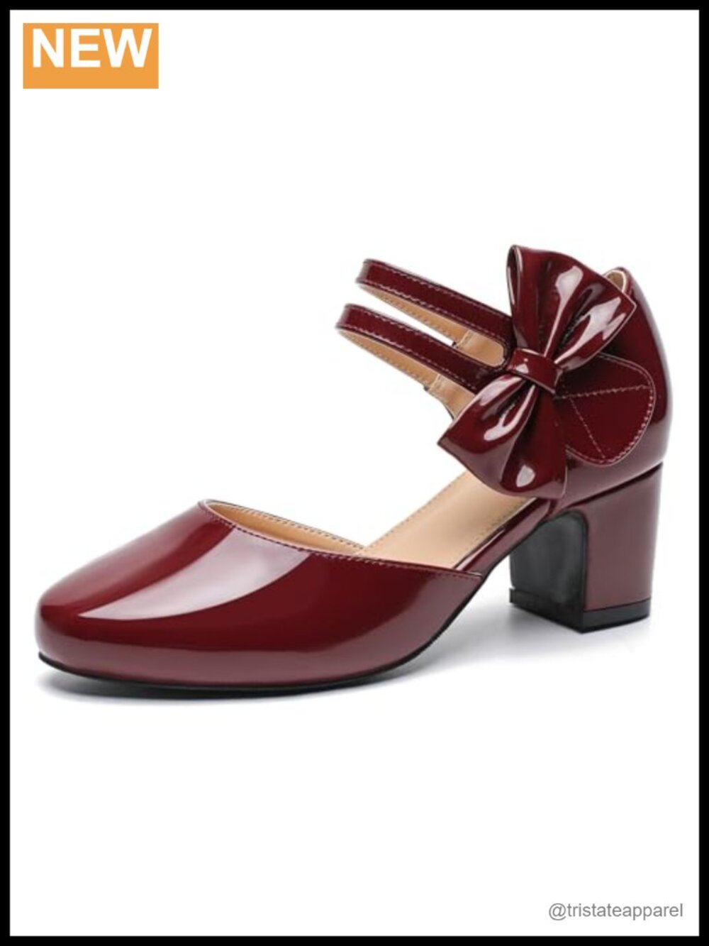 Women's Round Toe Low Block Heel Pumps with Bow Ankle Strap D'Orsay Dress Shoes